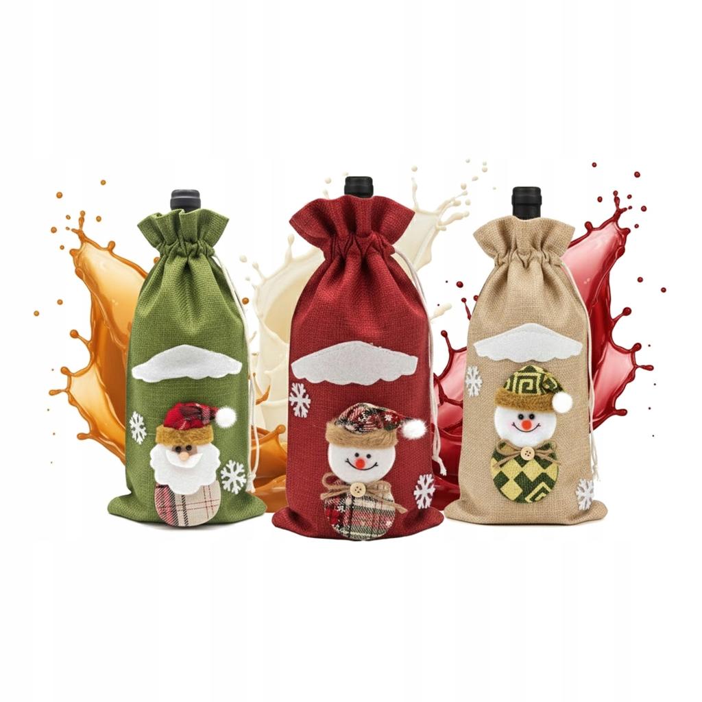 Christmas Bag for a Bottle Gift Santa Claus Snowman Linen Bag FOR CHRISTMAS