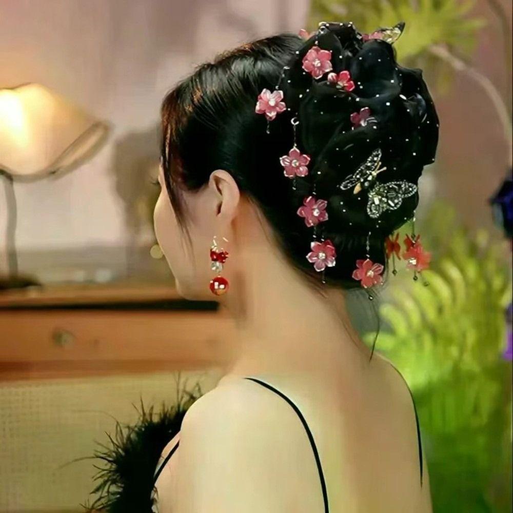 A and B sides Shark Clip Mesh Flower Claw Clip Gifts Butterfly Flower Tassel Hair Claw