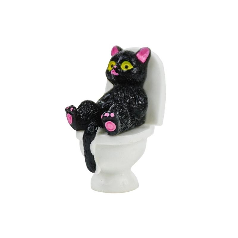 Funny Bathroom Cats Figurine and Toilet Ornament for Home Shelf Desk Accent and Miniature Scene Decoration