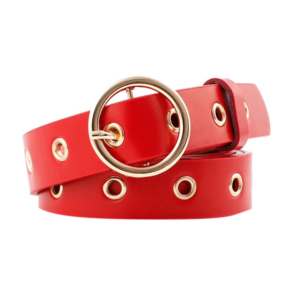 

Женский и мужской винтажный кожаный ремень с пряжкой унисекс, аксессуары для брюк красный