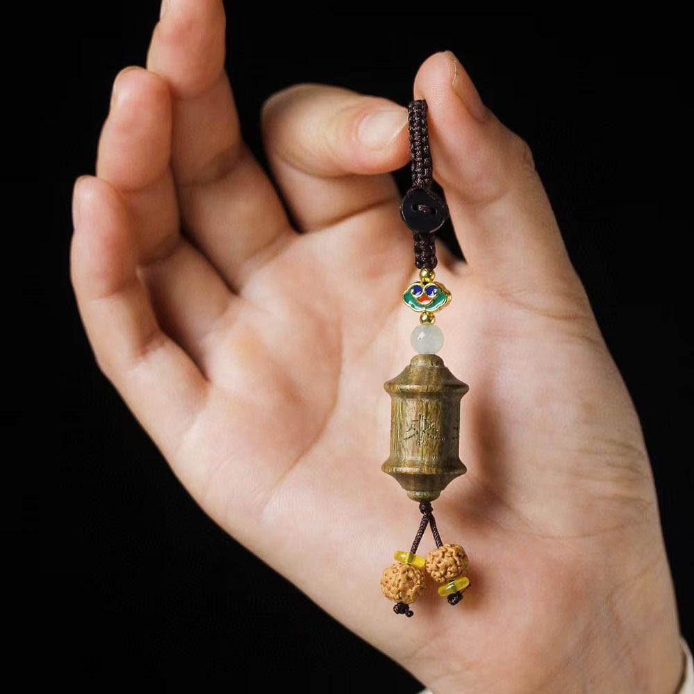 Green Sandalwood Prayer Wheel Keychain - DIY Jewelry & Backpack Pendant