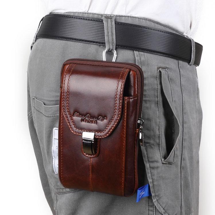 Xiaoduoli Men's Genuine Leather Mobile Phone Waist Bag - 5.5/6 Inch Cowhide Retro Mini Belt Bag