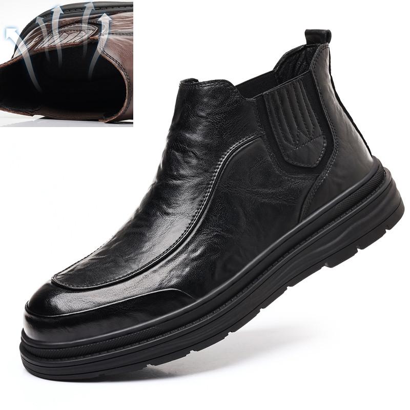 Fashion Man Shoes Classic Business Leather Chelsea Boots Ankle Boots Men Casual British Style Short High-Top Men Cotton Shoes