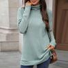 Women's Solid High Neck Loose Long Sleeve Slit T-shirt Top  Fall Winter Casual Fashion For Crossborder Europe America