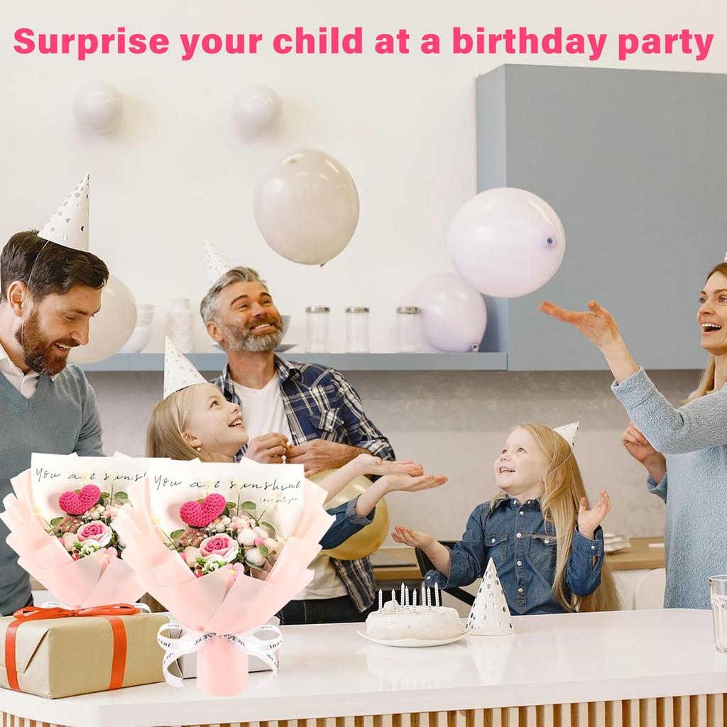 Crochet Rose Flower Bouquet - Handmade Rose Artificial Flowers for Holiday Wedding Graduation Anniversary Birthday Home Decoration (Pink)