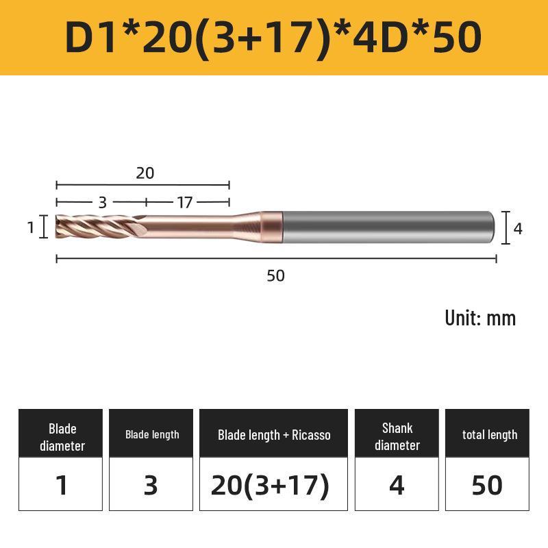 55° 4-Flute Carbide Coated Steel Flat-Bottom Deep-Groove CNC Milling Cutter with Blade Length and Clearance Combo