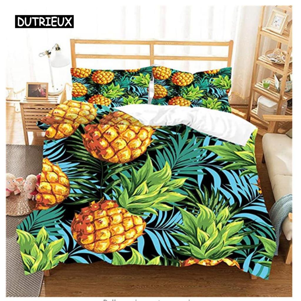 Pineapple Duvet Cover Set Queen Size Microfiber Kid Colorful Pineapple Twin Bedding Set Fruit Theme Hello Summer Comforter Cover