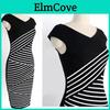 Womens Elegant Summer V Neck Stripe Bodycon Pencil Dress Perfect For Office And Party Wear