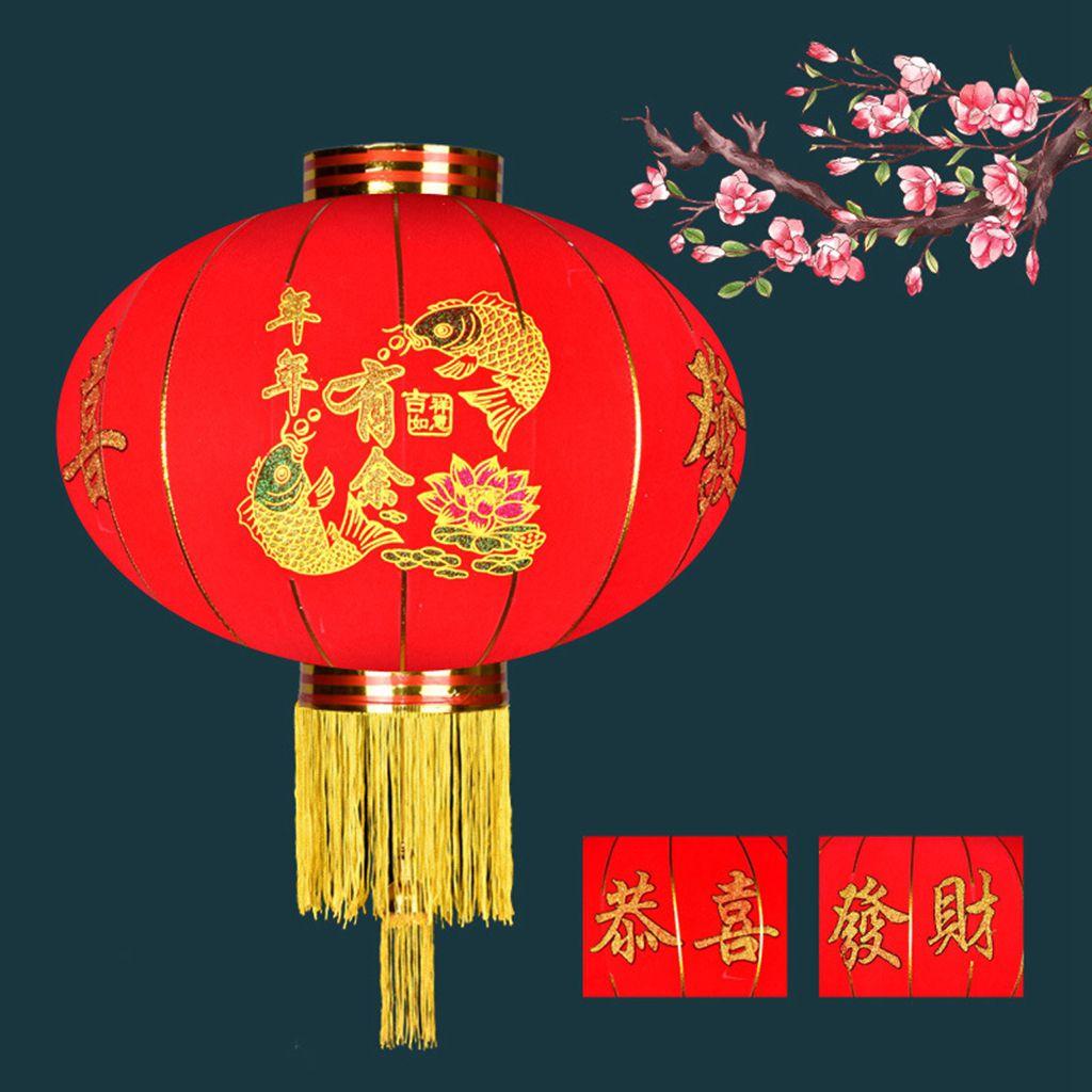 2026 Chinese New Year Lantern 38cm Waterproof Red Flocking Cloth New Year Luck Fortune Lanterns Spring Festival Pendant Lanterns