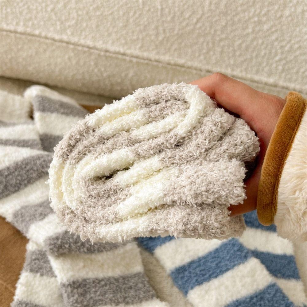 Thicken Warm Long Tube Sock Cover Stripe Foot Warmer Kawaii Coral Fleece Stockings  Autumn