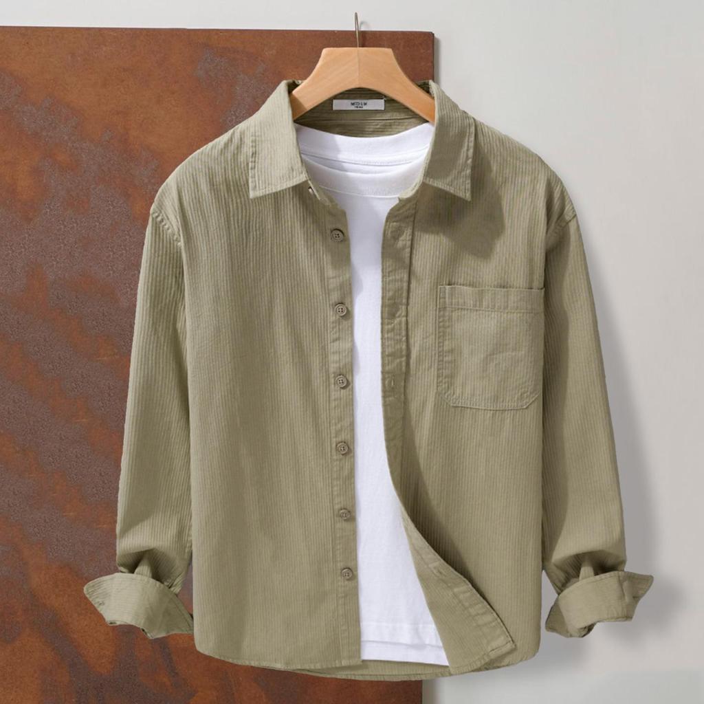 Men's Retro Solid Color Long Sleeve Shirt - Loose Fit, Simple, Stylish, Perfect for Spring & Autumn