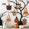 Natuurlijk Massief Hout Hangend Decor Vintage Halloween Houten Ornamenten, Rustieke Spookachtige Geest Pompoen Uil Schedel Ornamenten Decoratie voor Open Haard