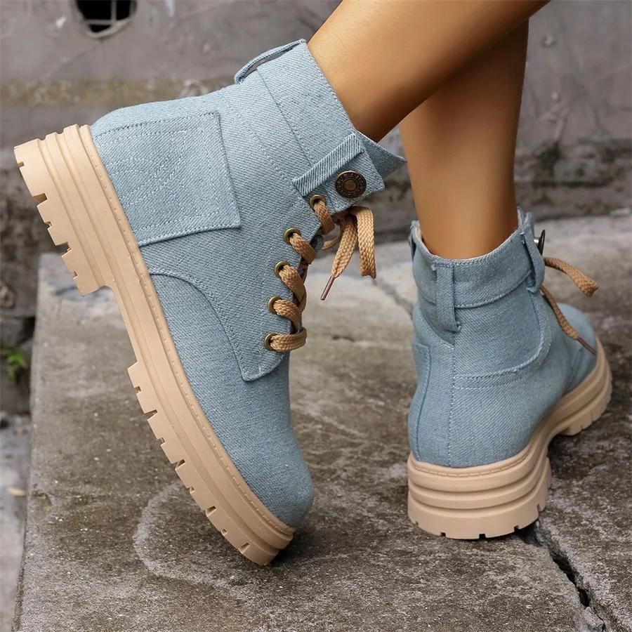 Autumn and Winter Fashion New Warm Solid Color Sexy Round Toe Lace-up Comfortable Square Heel Elegant Women's Short Boots