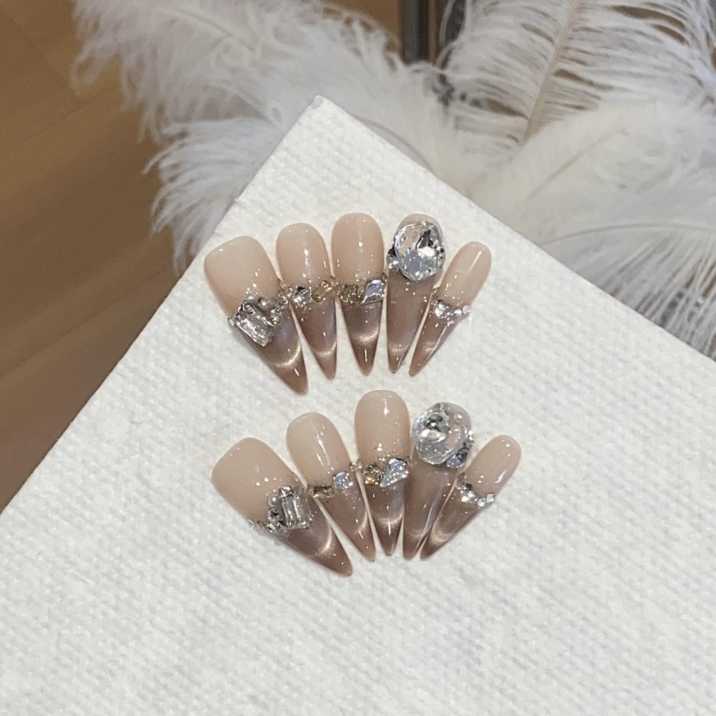 Handmade Gradient French Smiling Cat Eye Sequins Small Crushed Diamond Pile Drill Amber Caramel