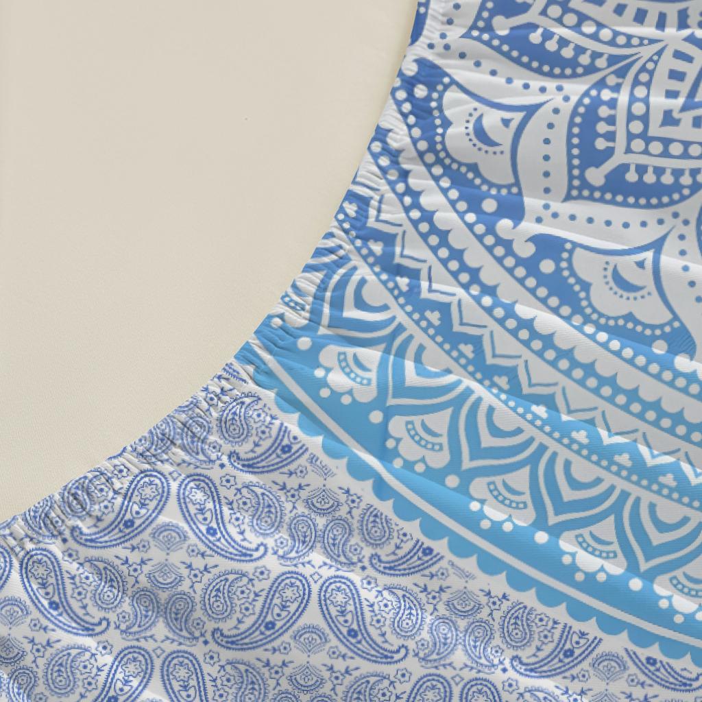 1pc Blue Bohemian Style Printed Fitted Sheet 100% Polyester Durable Bedding Set Sheet for Home Bedroom Decoration Birthday Gift