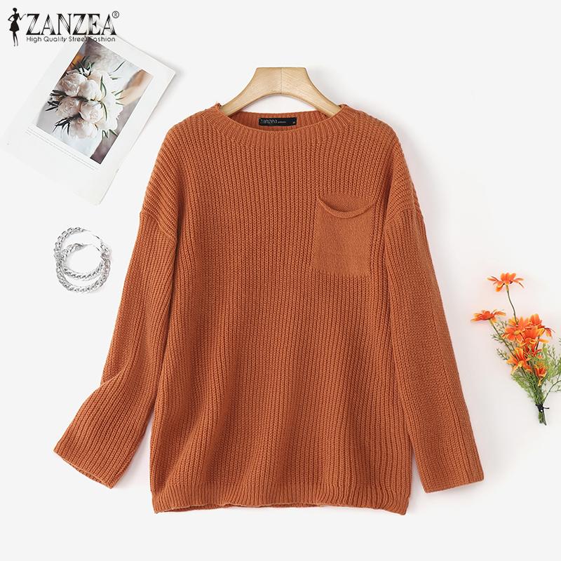 

ZANZEA Женские осенние свитера с круглым вырезом и длинными рукавами, вязаные пуловеры L оранжевый