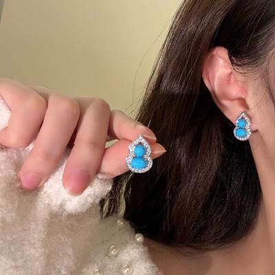 Silver Needle Zircon Gourd Earrings New Chinese Niche Simple Stud Earrings Temperament Versatile Light Luxury High-end Earrings