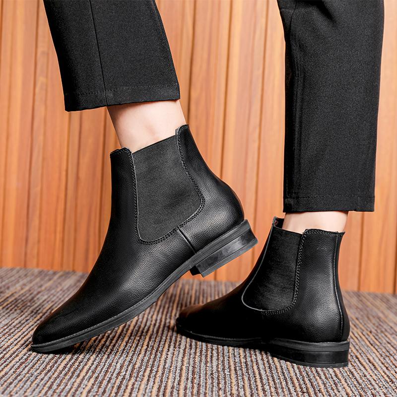 Luxury Brand Classic Mens High-heeled Boots Chelsea Fashion Leisure Shoes British Style Leather Ankle Boots Casual Trend Boots