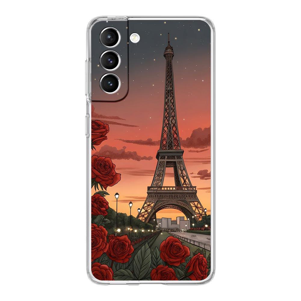 Phone Case For Samsung Galaxy S25 Edge S24 S23 FE S22 Ultra S20 S21 5G S10 Plus S10E Soft Clear Cover Red Umbrella Eiffel Tower