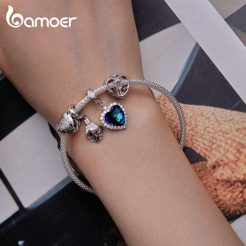 Bamoer 925 Silver Heart of the Sea Charms Christmas Star Moon Wedding Beads For Women Fit DIY Bracelet Necklace Jewelry