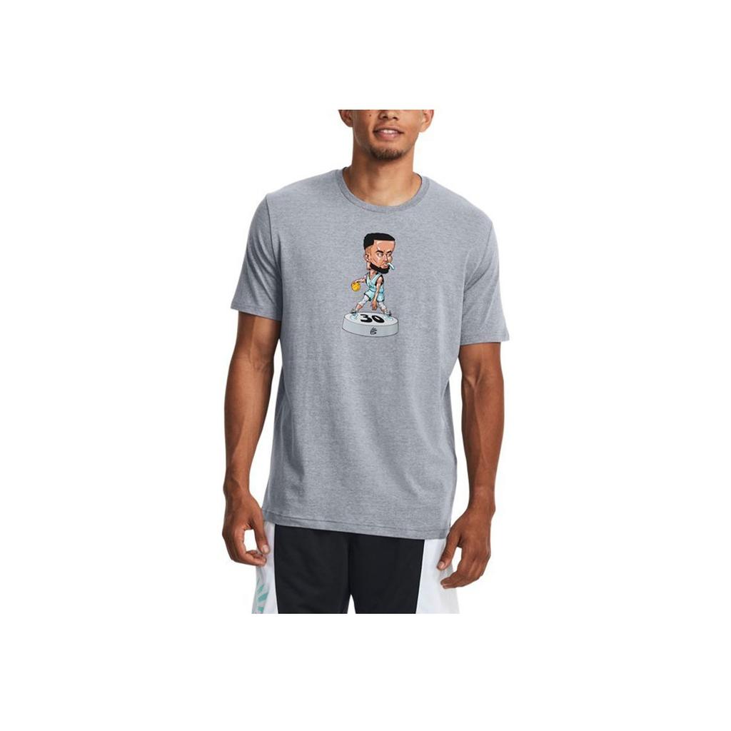 Under Armour Curry Cartoon Character Print Vintage Basketball Sports Crew Neck T-Shirt Men Tops Gray 1379859-035