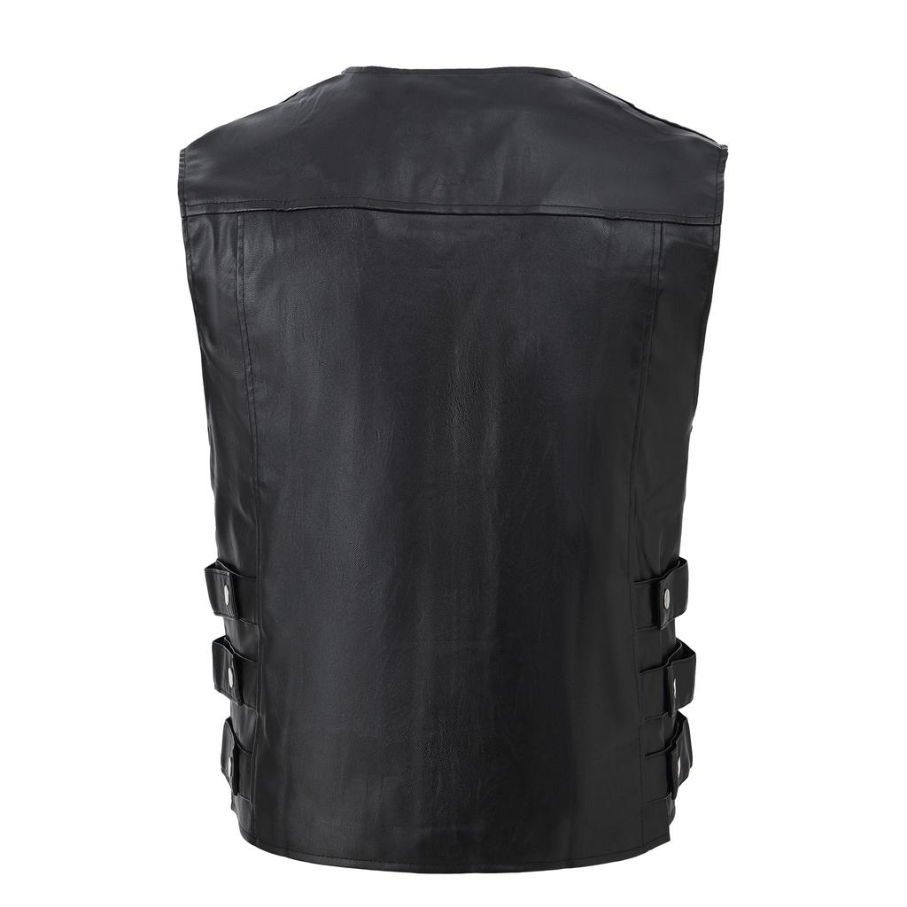 Men's Casual Imitation Leather Vest Spring and Autumn Cross-border Korean Version of Fashion Trend Single-breasted Jacket Vest Men's