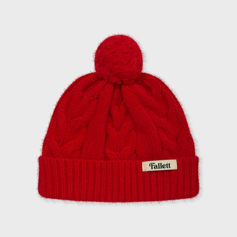 

Шапка-бини с помпоном и кабельным узором FALLETT Красная F