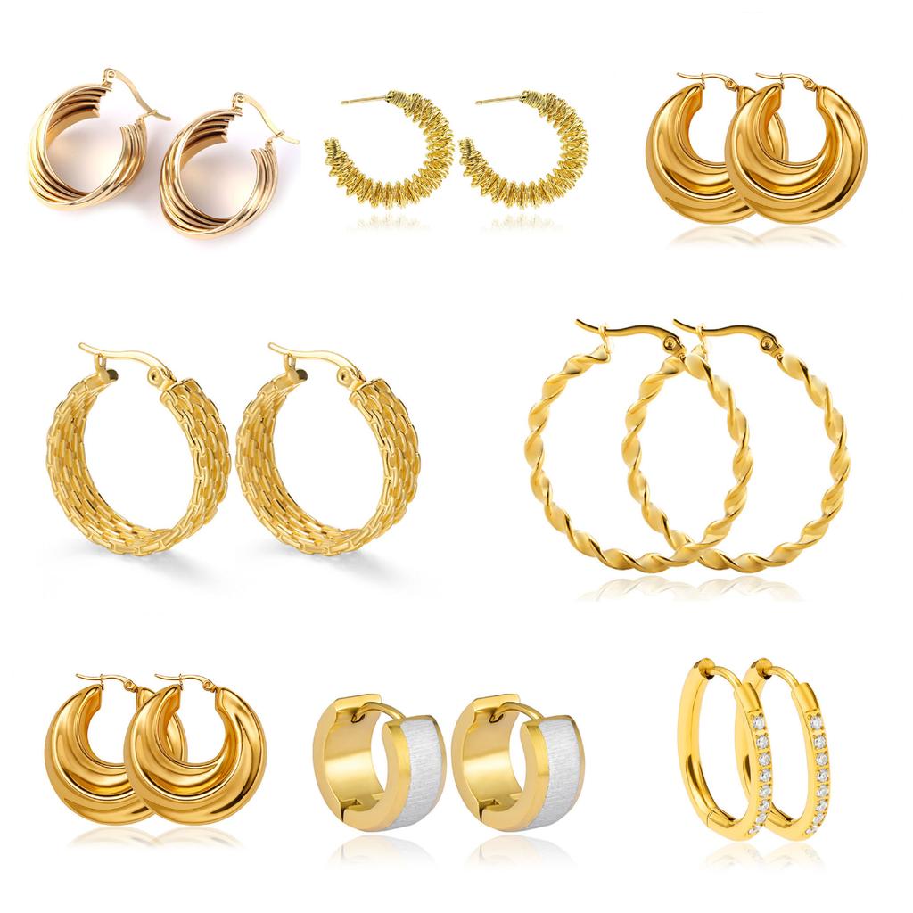 European and American Premium Sense 18K Titanium Steel Gold Earrings Ins Wind Multi-style Commuting Trend Gold-plated Earrings Earrings