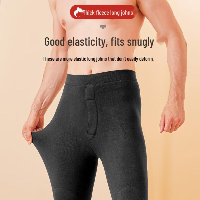 Langsha Men's Lambswool Fleece Lined Thermal Pants with Knee Support