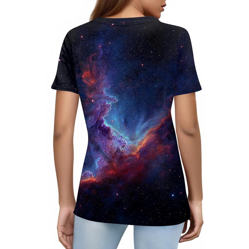 Dámské módní ležérní tričko s krátkým rukávem a potiskem, s kulatým výstřihem