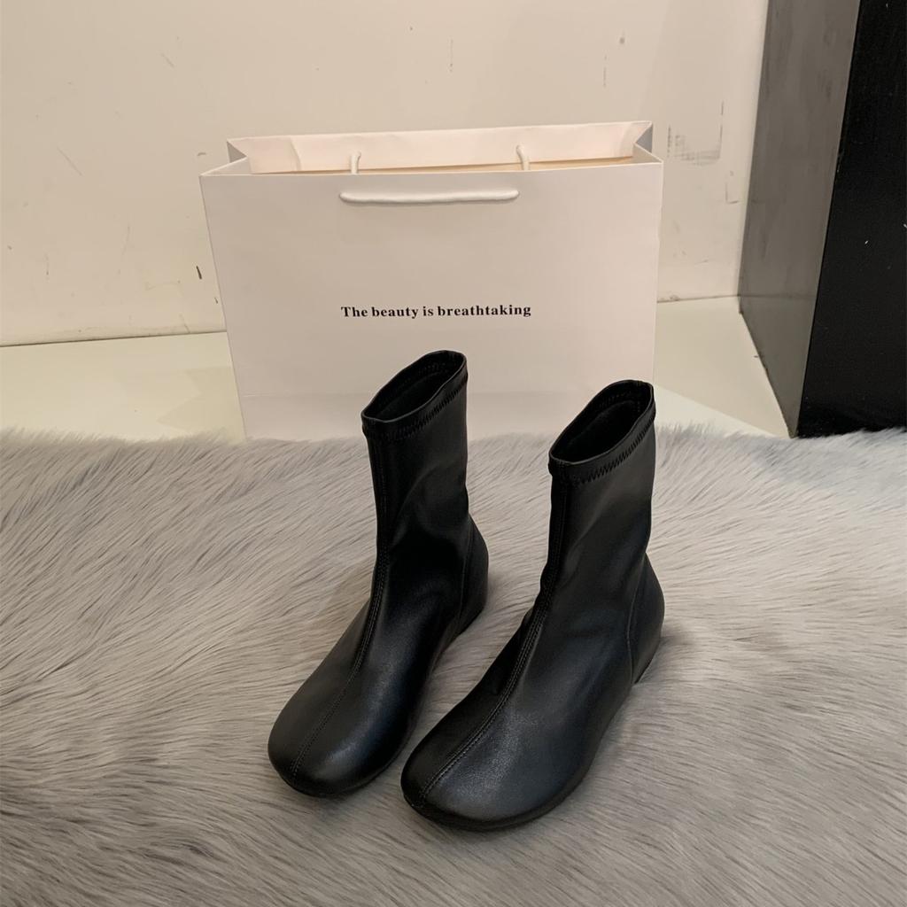 Blogger boots~ inner height increase medium and high tube elastic thin boots short boots female knight boots