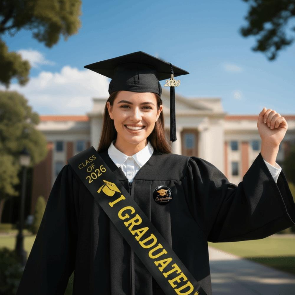 Badge Graduation Set Class of 2026 Satin Graduation Shoulder Strap Tassel Bachelor Cap  High School