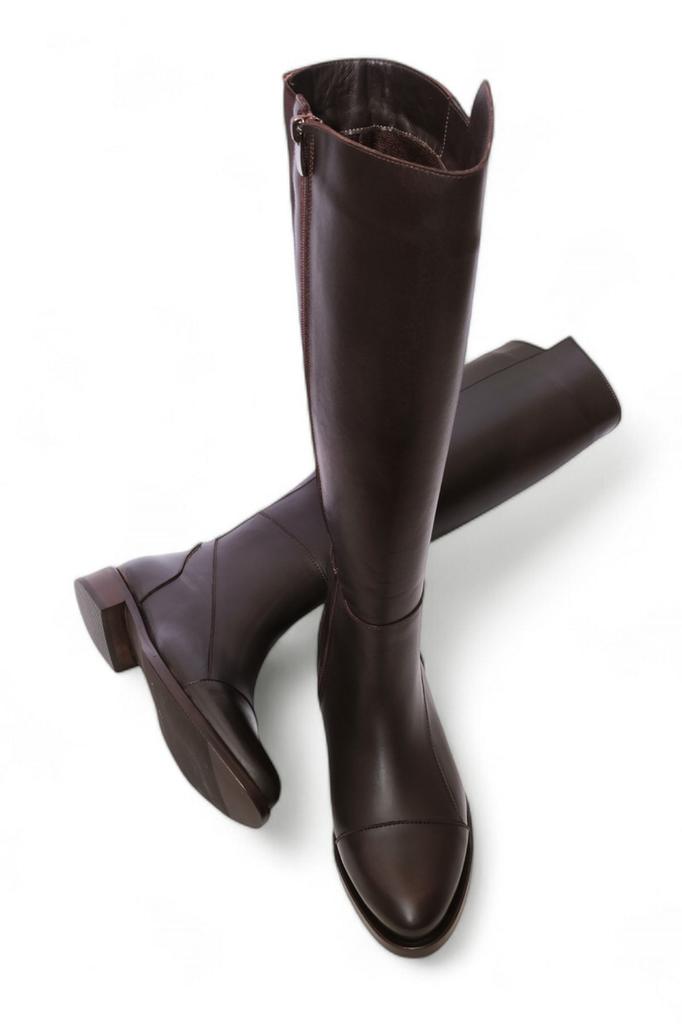 Women Modern Stylish Fashion Boots Genuine Leather Genuine Leather Casual Boots Below Knee Zipper Classic Boots Alis Black