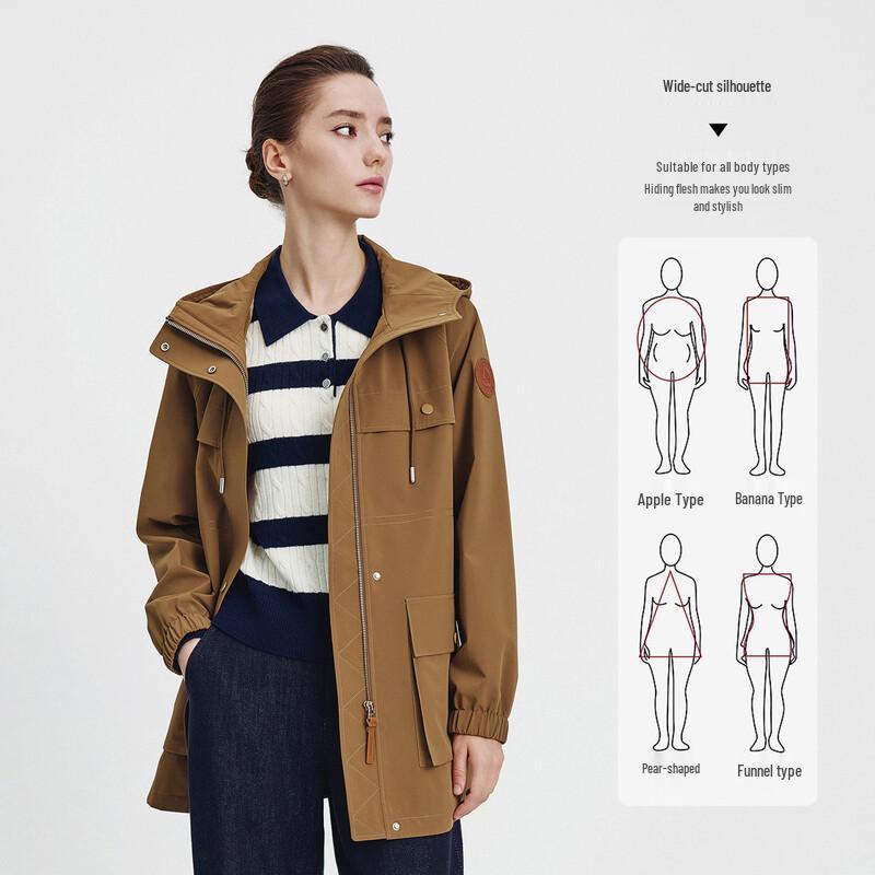 Navigare Women's Mid-Length Hooded Outdoor Windbreaker Jacket