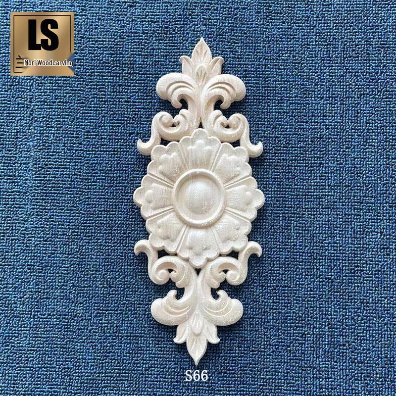 European Style Wood Carved Flower Ornament: Door Centerpiece & Wardrobe Decal S66 Style 30x12cm
