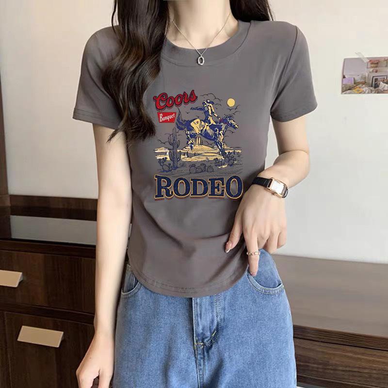 Summer new American retro crew neck white printed short-sleeved T-shirt women's 2025 thin design T-shirt