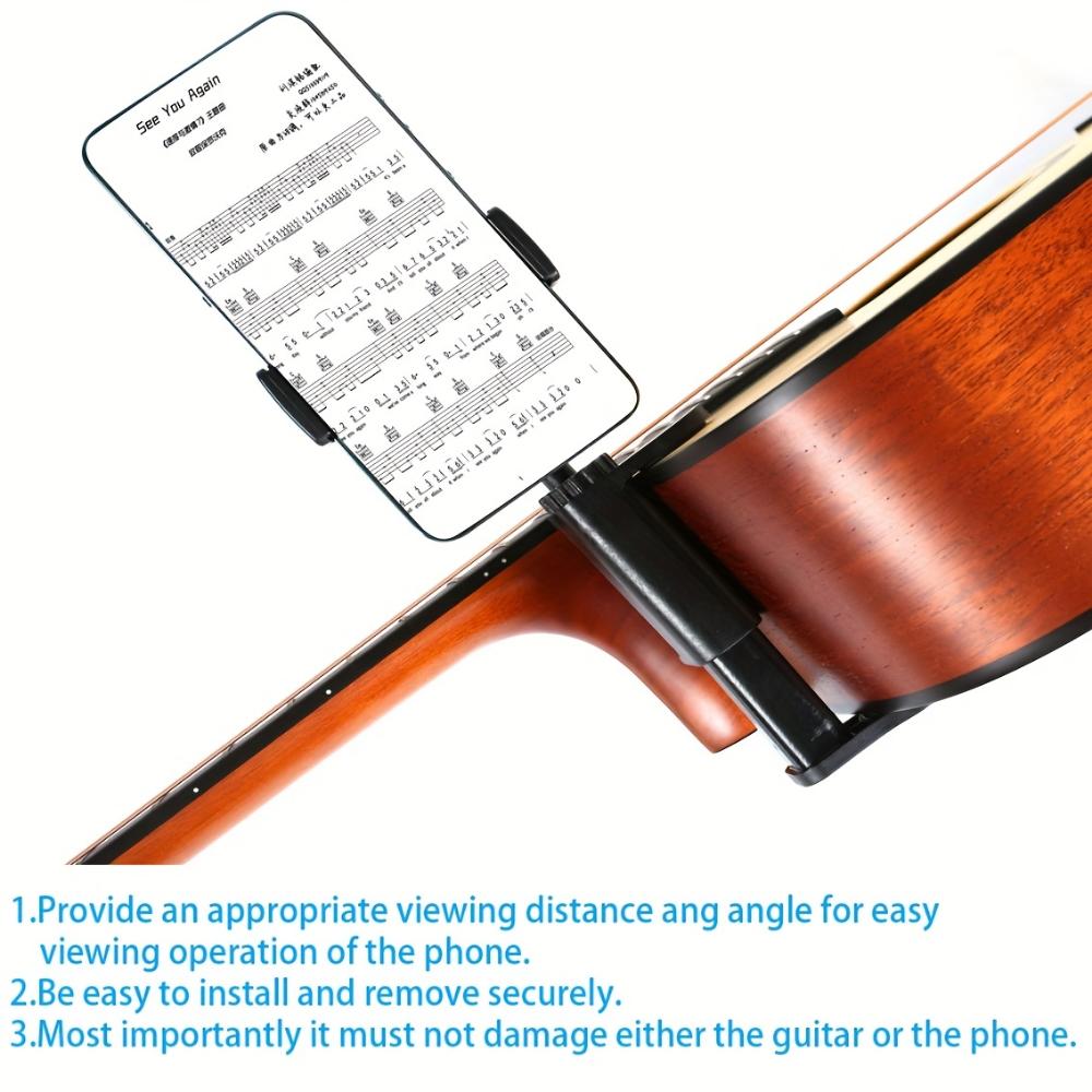 Cassette Guitar Phone Holder, Guitar Phone Holder, Clip-on Guitar Holder, Suitable for Digital Sheet Music, Adjustable Height, Ukulele Accessories