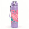 1PC Pink Floral Heart Frame 750ml Color Plastic Sports Water Bottle Leakproof Flip Straw Lid Suitable for Sports Office Home Use