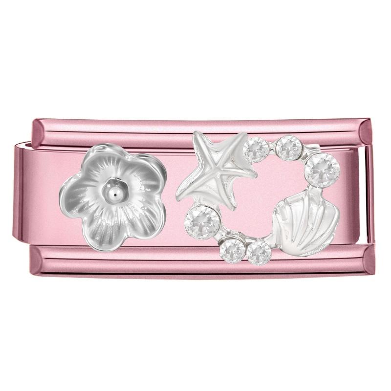 

Shiny Zircon Crystal Heart Star Candy Pink Long Italian Charm Links Fit 9MM Stainless Steel Bracelet Women DIY Making Jewelry