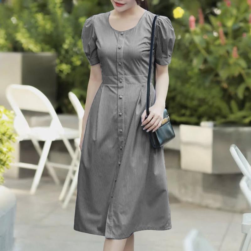 

ZANZEA Женское повседневное летнее платье с V-образным вырезом и коротким рукавом в полоску M