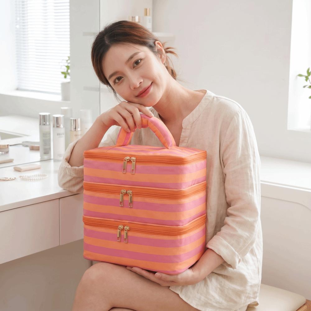 Polyester Multi-Layer Cosmetic Bag Macaron Color Makeup Bag Travel Storage Bag Holiday