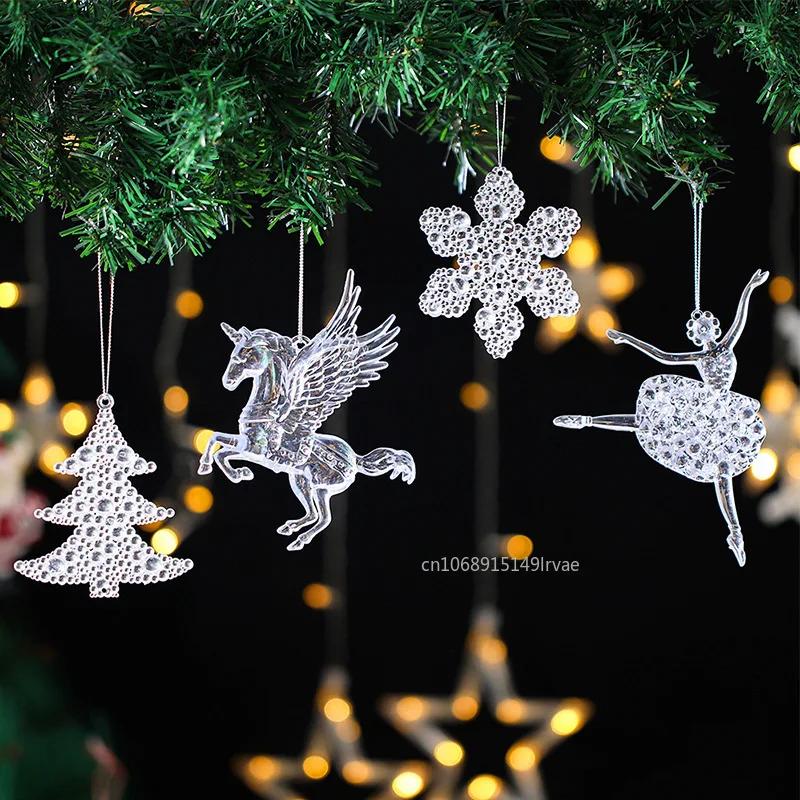 2PCS/Set Christmas Decor Crystal Acrylic Ornaments Deer Angel Xmas Tree Unicorn Hanging Pendants Navidad  New  Gift