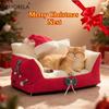 Christmas Cat Bed Sofa for Indoor Cats, Washable Cat Beds for Cats with Removable Cover, Fluffy Cat Couch with Non-Slip Bottom