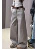 Women's Washed Grey Scratched Jeans - 2025 Autumn/Winter Collection: Slimming Loose Wide Leg Pants