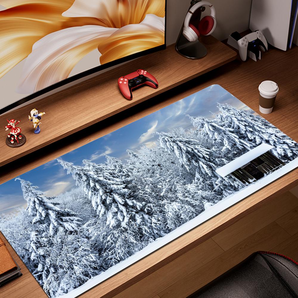 Mauspad Gamer Computer Neu Benutzerdefiniert Zuhause Tastaturmatte Mausmatte Schreibtischmatten Laptop Teppich Anti-Rutsch Mauspad Wald Schneelandschaft