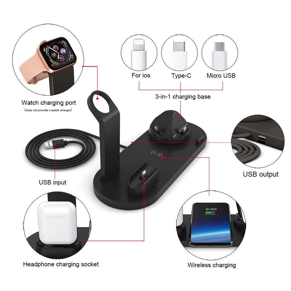 10w trådløs ladestasjon 4 i 1 for Iphone 11 12 13 14 Airpods Pro Stand Hurtiglading for Apple Watch 7 6