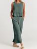 2024 Summer Women's Sleeveless Pleated Vest and Wide-Leg Pants Cotton-Linen Suit