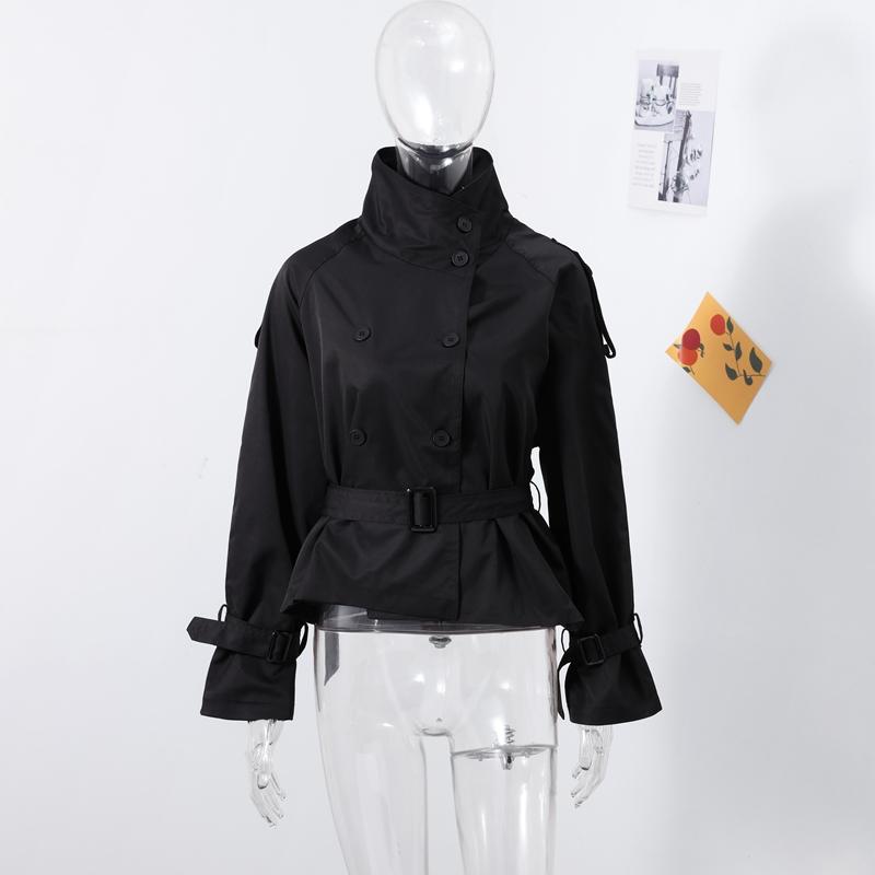 Stand Up Collar Lace-up Short Trench Coat Women's Long Sleeve Double Breasted Thin Slim Jacket Commuter Windbreaker 2025 Autumn Coatwear