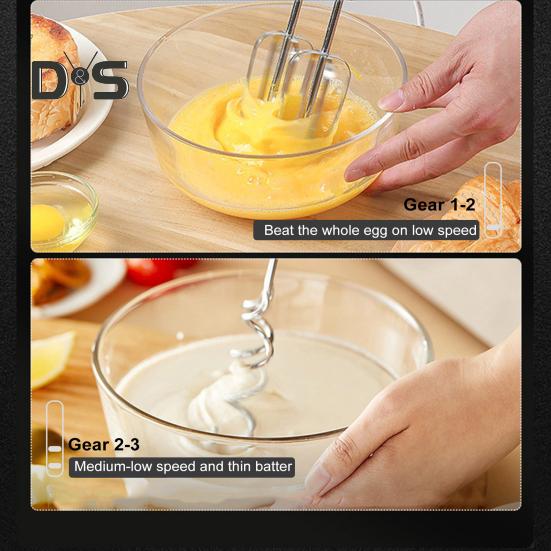 Cordless Electric Whisk 3 Speeds USB Rechargeable Stainless Steel Egg Beater Handheld Mixer Blender Milk Frother Kitchen Baking Supplies