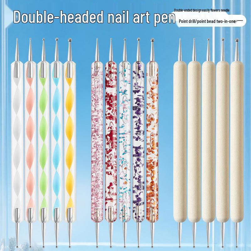 5-Piece Double-Headed Nail Art Dotting Pen Set with Wooden Handle